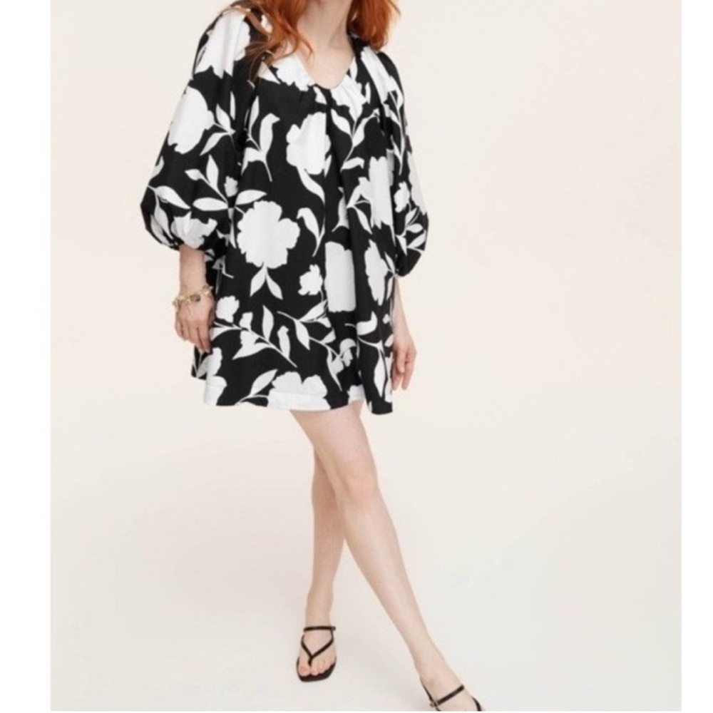NWT Kate Spade Black and White Abstract Floral Print Bubble Sleeved Dress Size S